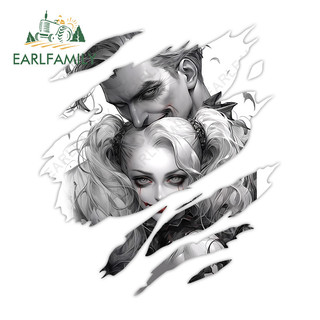 EARLFAMILY Joker và Harley Quinn Xé Xe Dán Anime Phong Cách Đen Cá Tính Xe Máy Tủ Lạnh Ván Trượt Vali Chống Thấm Nước Decal Nhãn Xe