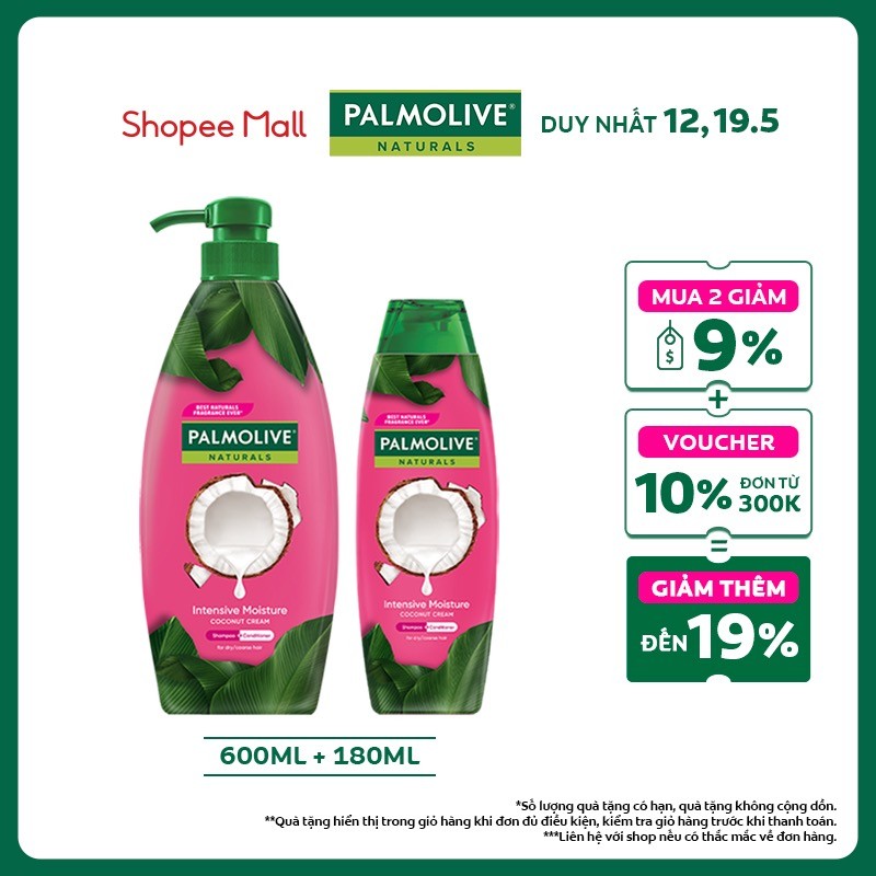 Ảnh Bộ 2 Dầu gội Palmolive kèm xả 2-trong-1 chiết xuất thiên nhiên 600ML và 180ml 1