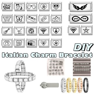 Hoa văn màu đen Ý Vòng tay quyến rũ Mô-đun thép không gỉ Vòng tay 9mm DIY Trang sức Mặt dây chuyền Ngôi sao mặt trăng