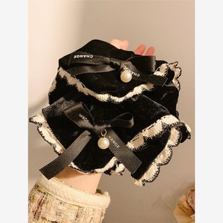 Dây buộc tóc công chúa phong cách Pháp Hepburn, nơ nhung đen, khăn vuông, scrunchie cho phụ nữ, hình vuông