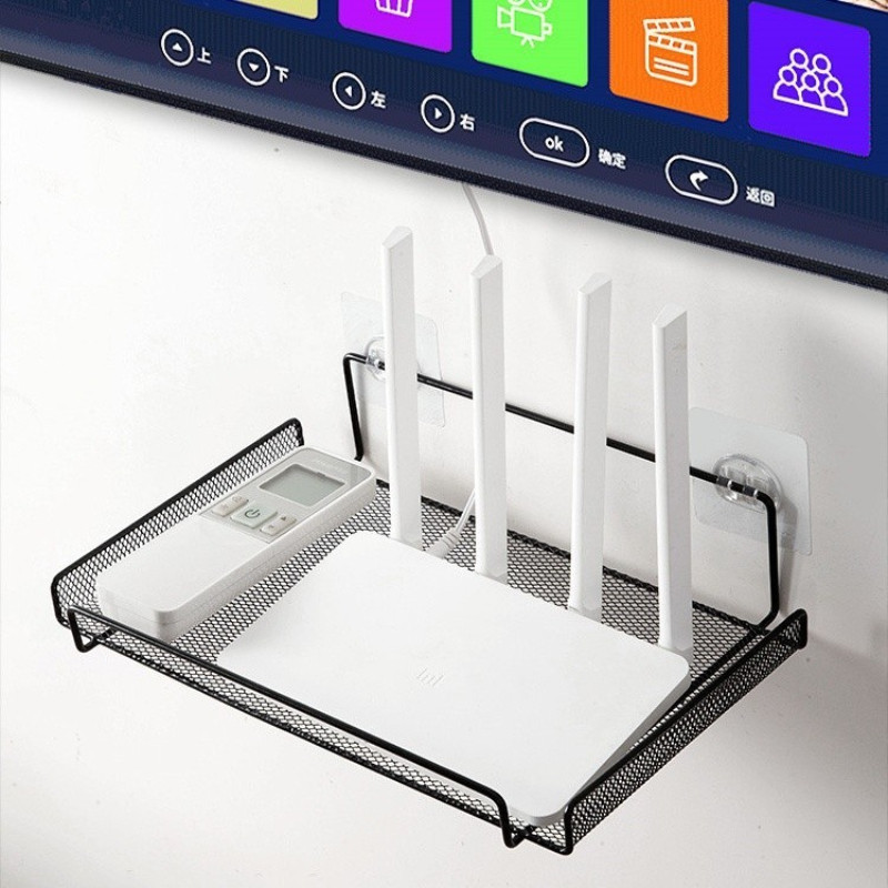 Kệ dán tường để router wifi, TV Box, máy chiếu chất liệu thép carbon + kèm miếng dán, bộ tắc kê