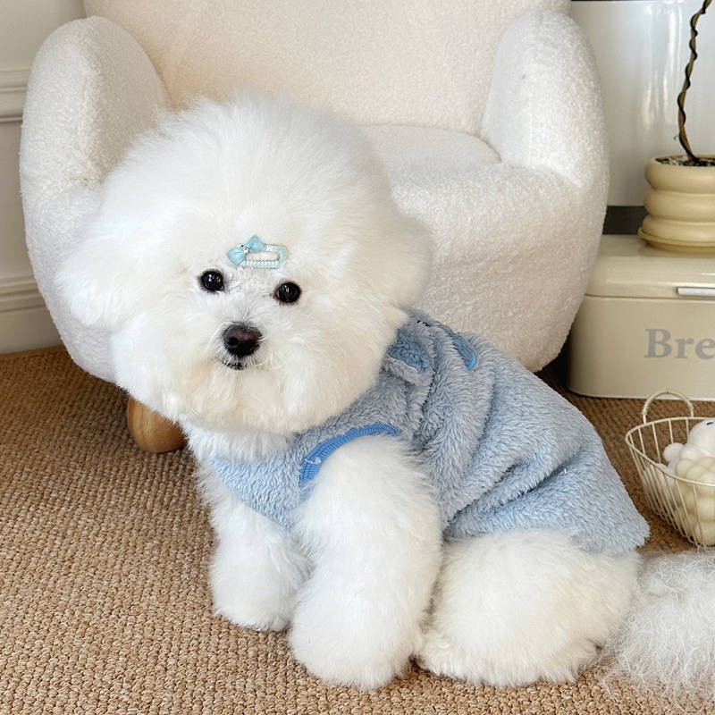 【Ready Stock】 Winter Clothes New Ins Style Fleece-lined Warm Pet Dog Cat Clothes Teddy Bichon VIP Cartoon Embroidered Vest nz2W