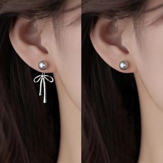 S925 Bạc Nơ Ngọc Trai Bông Tai Trang Sức Thời Trang Đơn Giản Quà Tặng Nữ