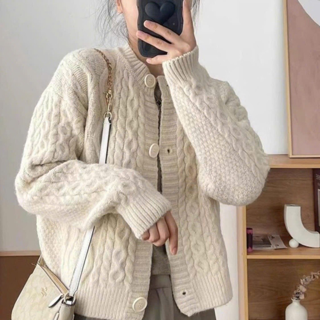 Áo cardigan len mùa đông cách điệu thiết kế họa tiết viền thừng chất liệu mềm mịn XIMIMI SP250