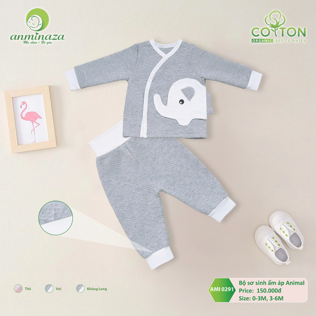 Bộ Sơ Sinh Mùa Đông Cho Bé Anminaza Vải Chần Bông Ấm Áp - Hàng Chính Hãng AMI0291