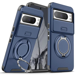 Dành Cho Google Pixel 9 Pro XL, 8 Pro, 8A, 7 Pro Ốp Lưng ELVEV Heavy Duty Rugged PC + TPU Ring Giá Đỡ Ô Tô Trượt Camera Cover