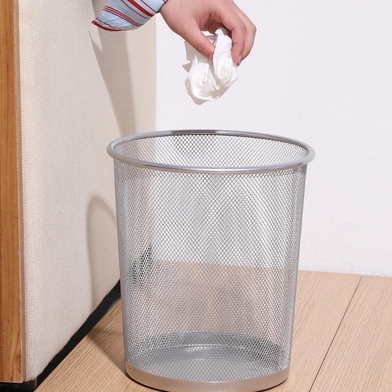 [ HY63515 ] Sọt rác sắt lưới tròn, lưới vuông màu xám đường kính 24cm, cao 27cm