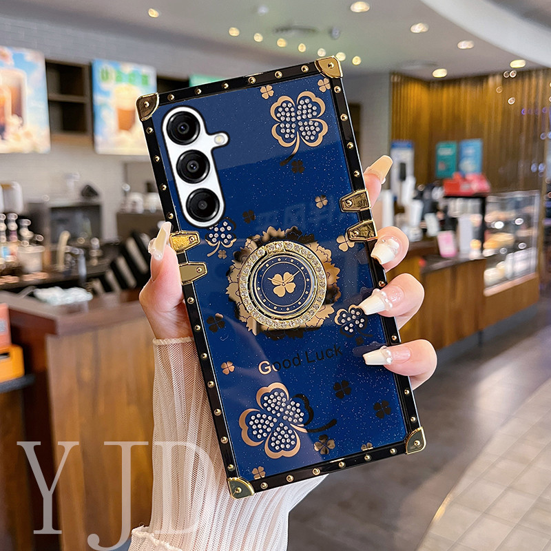 Ốp Lưng Cho Samsung Galaxy A55 A35 A36 A16 A06 A25 Kim Cương Chân Đế Cỏ Ba Lá Vuông Chống Rơi Điện Thoại