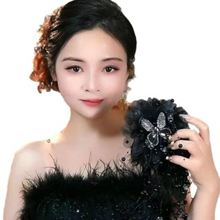 Kẹp tóc MIKYCO, lông vũ hoa ngọc trai, vải tua rua bốn hoa, kẹp cá mập thanh lịch cho bé gái