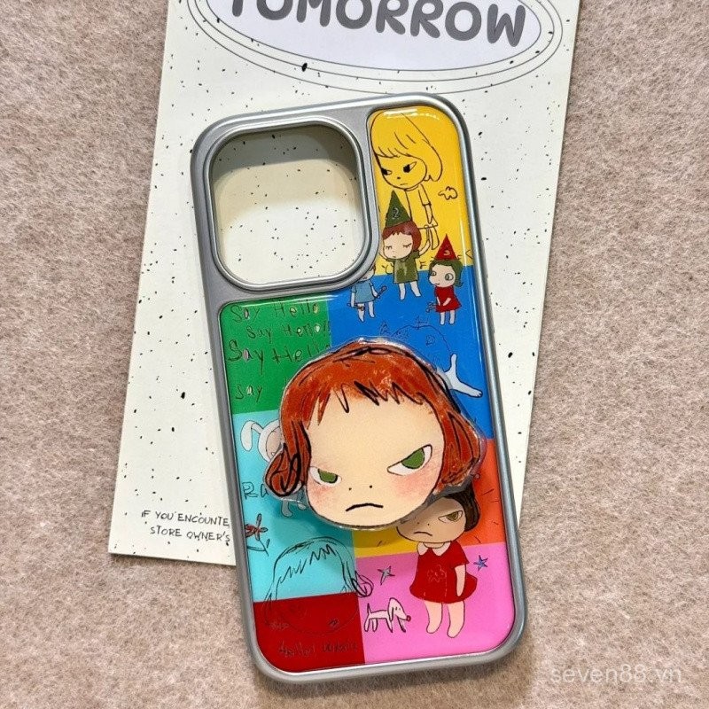 Ốp điện thoại giá đỡ thiên thần nhỏ chữa bệnh graffiti màu dùng cho iPhone 16/15promax/14 mẫu mới 13/12/11PRO thích hợp xsmax/xr sáng tạo plus Ốp bảo vệ toàn bộ lỗ lớn chống rơi ARLP