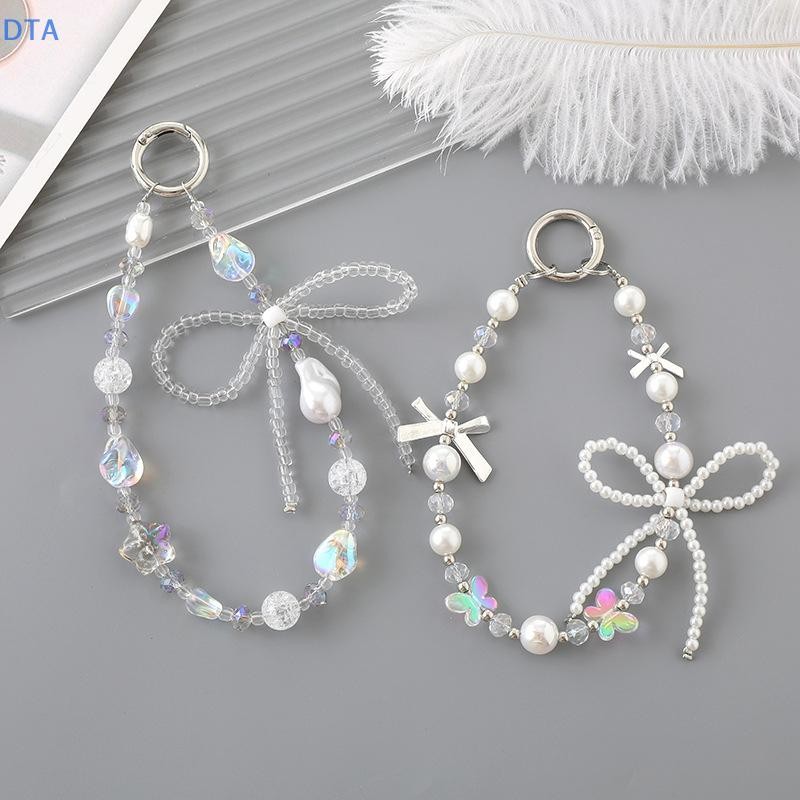 [DTA] Dây chuyền điện thoại di động đính cườm nơ ngọc trai Dây buộc điện thoại chống mất Nút thắt cổ tay Móc khóa mặt dây chuyền PO
