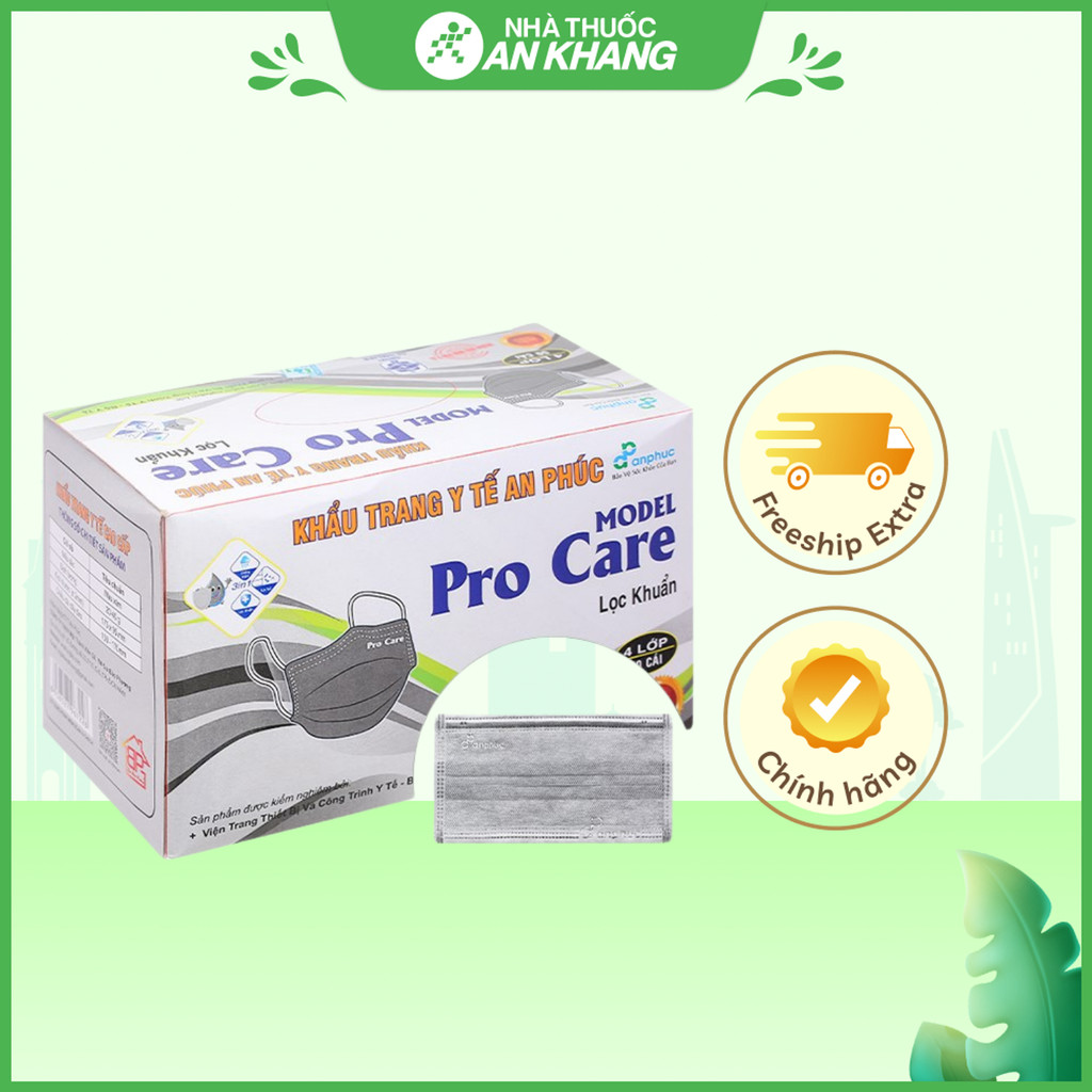 Khẩu trang y tế An Phúc 4 lớp màu xám hộp 50 cái