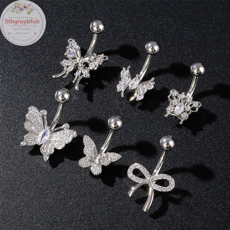 STHB Thời Trang Nơ Bụng Nút Nhẫn Thép Không Gỉ Zircon Rốn Xuyên Nhẫn Nữ Cô Gái Gợi Cảm Cơ Thể Trang Sức Quà Tặng VN