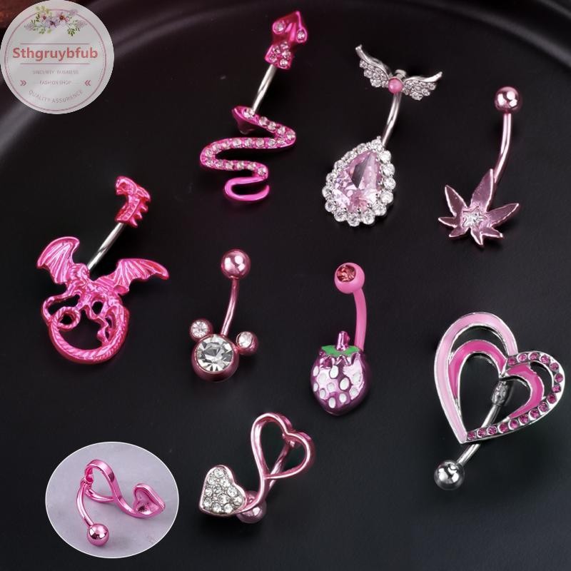 STHB Thời Trang Nhện Rắn Bụng Nút Nhẫn Tòn Ten Thép Không Gỉ Zircon Trái Tim Rốn Nhẫn Dành Cho Nữ Cơ Thể Xuyên Trang Sức VN