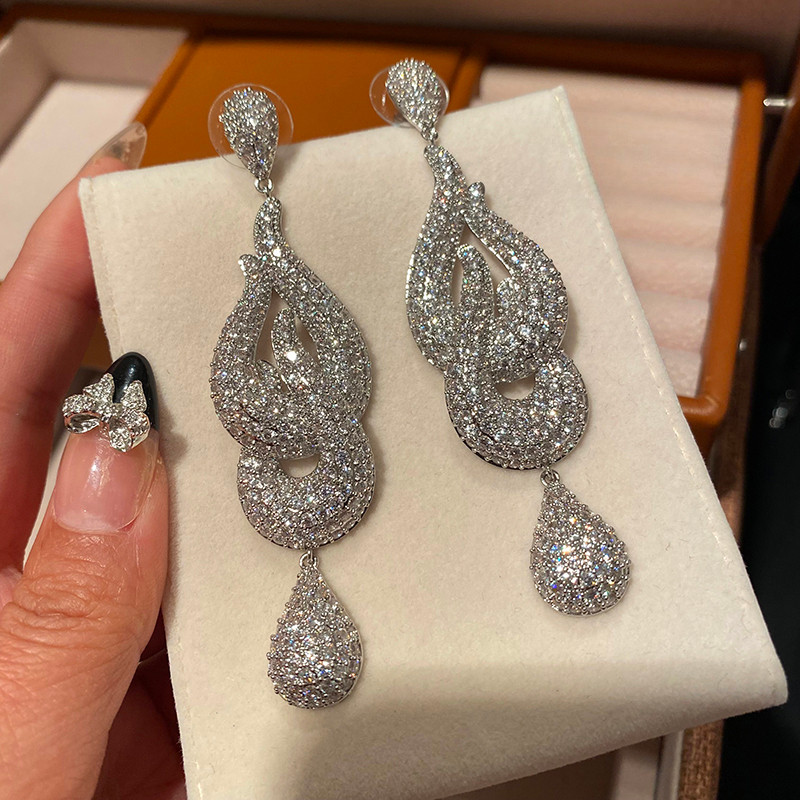 Mặt dây chuyền và bông tai zircon phong cách Hàn Quốc, thiết kế sang trọng