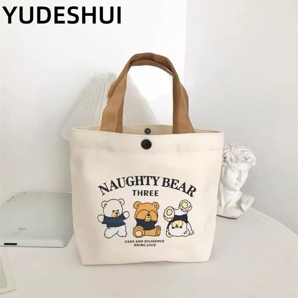 Túi Tote vải YudhUI, Túi xách Mini đào hoạt hình, Túi đựng đồ ăn trưa dung tích lớn bằng vải Canvas dễ thương dành cho nữ