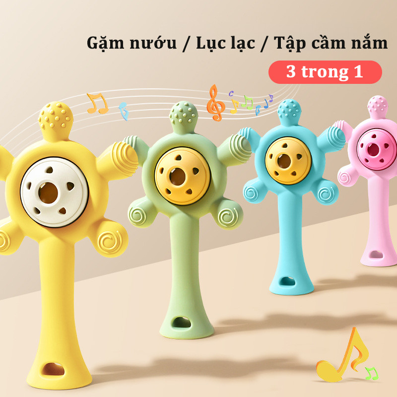 Lục lạc cho bé gặm nướu silicone kháng khuẩn, hỗ trợ khả năng cầm nắm, Tăng Khả Năng Nghe Nhìn, đồ chơi sơ sinh