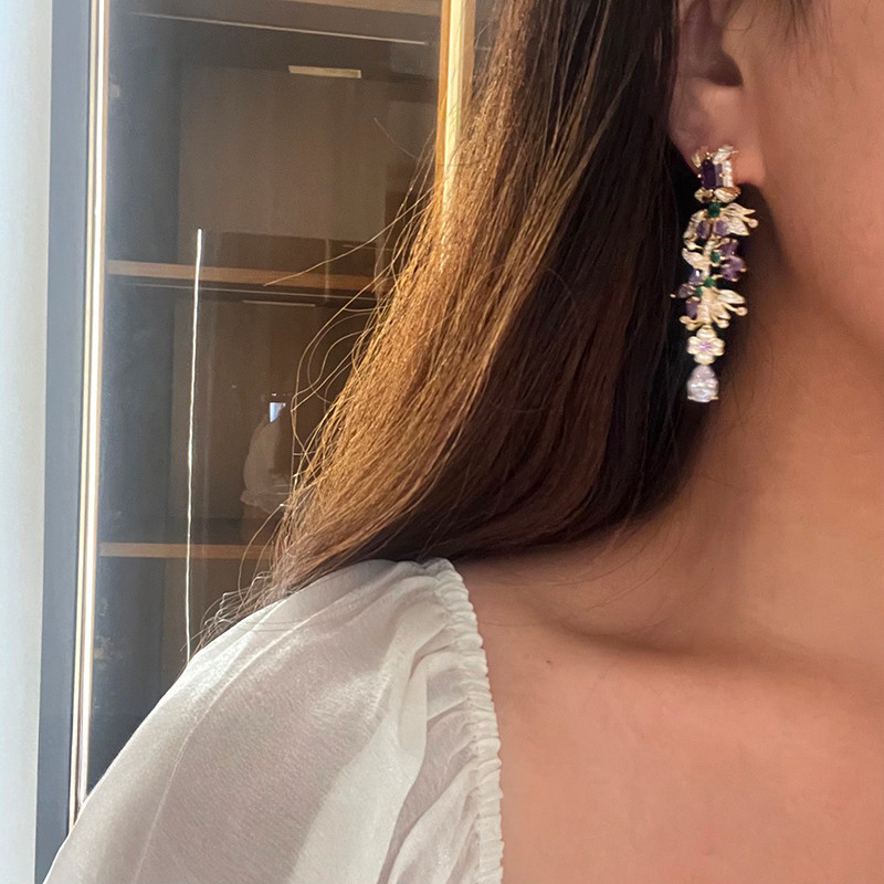 Bông tai Zircon tua rua sang trọng nhẹ nhàng Thời trang sang trọng Tinh tế