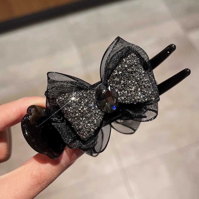 ✪Kẹp tóc búi nơ đá rhinestone cao cấp cho phụ nữ, kẹp tóc đuôi ngựa phía sau đầu, phụ kiện tóc mới 2024 K0KB