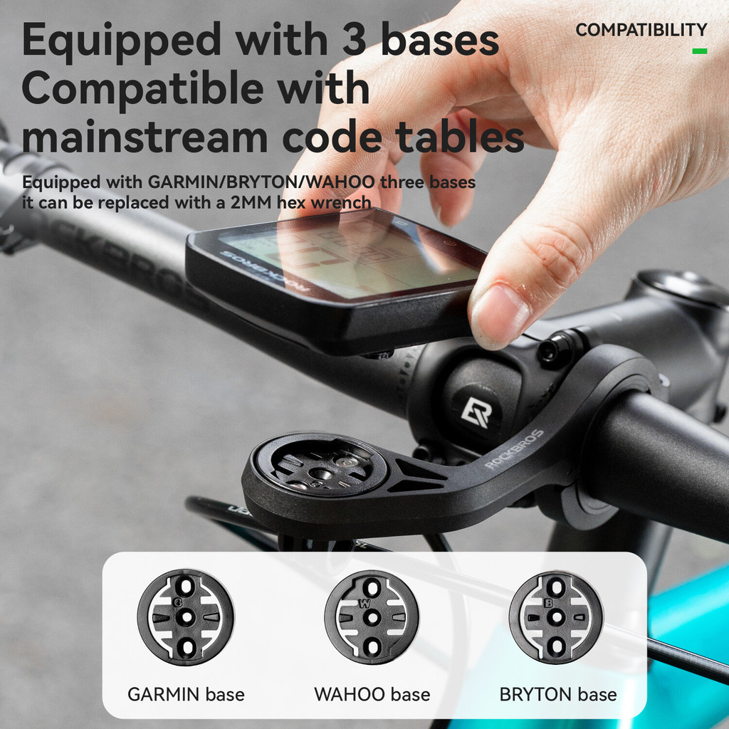 Đồng hồ bấm giờ gắn đèn Rockbros với giá đỡ Nylon tích hợp dành cho camera thể thao, tương thích với Garmin, Bryton, Wahoo