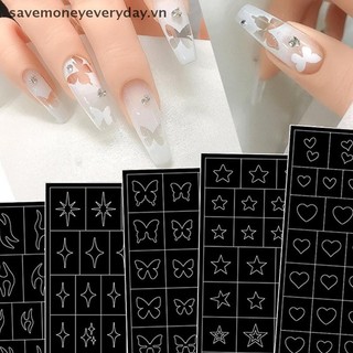 [savemoneyeveryday] Hallow Star Heart Nail Forms Fringe Tip Guides Sticker DIY Nail Art Tips Sticker Stencil Strips Dụng cụ làm móng tay Salon [vn]