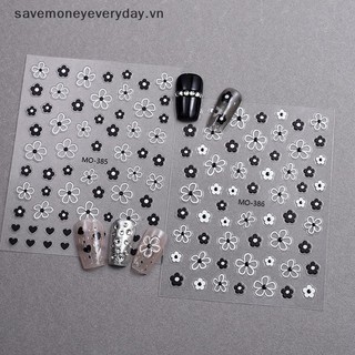 [savemoneyeveryday] Miếng dán móng tay 3D Blossom Cánh hoa màu đen trắng Đề can nghệ thuật móng tay Thiết kế đám cưới thanh lịch Hoa xuân Trang trí thanh trượt làm móng tay [vn]