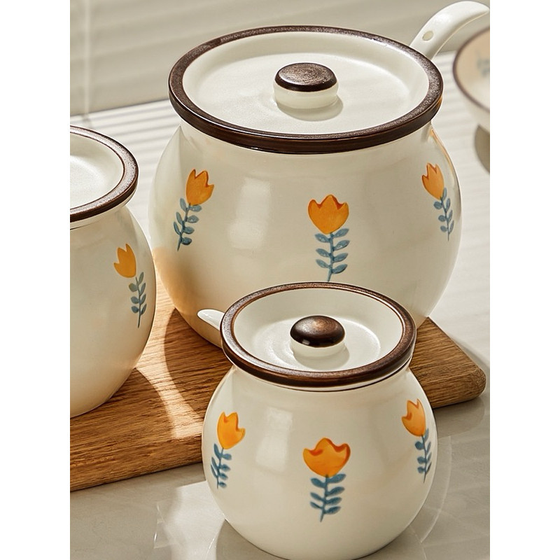 Hũ sứ đựng gia vị, mỡ lợn, các loại hạt khô 300ml - 2100ml men mịn họa tiết đẹp phù hợp nhà bếp