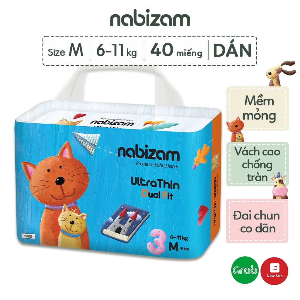Ảnh Tã/Bỉm Dán NABIZAM UltraThin Nội Địa Hàn Cao Cấp, Mỏng và Thấm Hút Tối Ưu Size M Cho Bé 6-11kg, 40 Miếng/Bịch 2