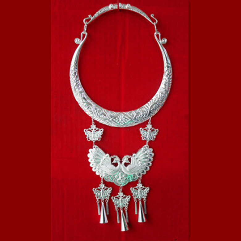 Phong cách dân tộc Miao, cổ điển, choker lớn bằng bạc Miao, phụ kiện múa Miao độc đáo, dây chuyền nữ Q9UW