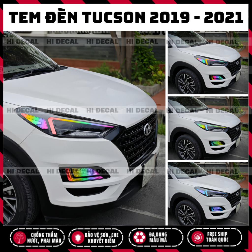 Tem dán đèn Tucson 2019 - 2021, Tem trang trí cao cấp chống thấm nước, chống bay màu, chịu nhiệt tốt