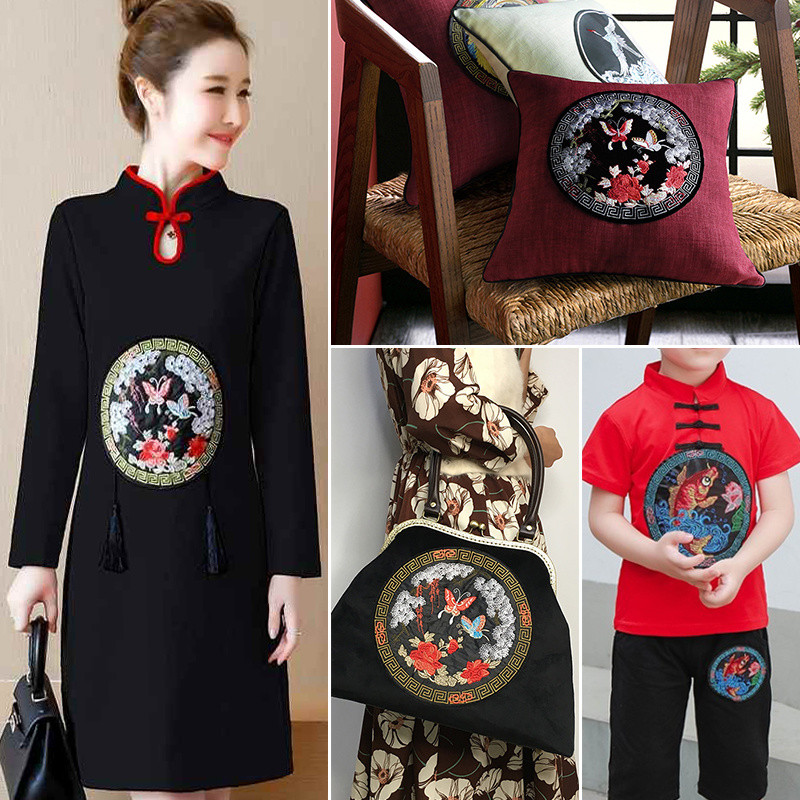 Thêu vải họa tiết dân tộc, táo thêu phong cách Trung Quốc, miếng dán quần áo thay đổi phong cách