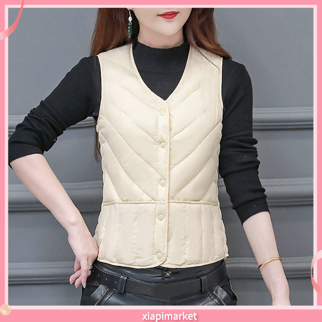 Xia| Áo khoác nữ màu trơn Áo khoác nữ thời trang Áo Vest mùa đông Áo khoác không tay ấm áp cho áo len Cardigan ngực đơn ngực thoải mái chống gió Slim Fit màu trơn cho lạnh