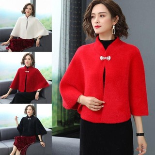 NCE Áo Len Ngắn Kết Hợp Khăn Choàng Giả Lông Mịn, Thời Trang Sang Trọng Cho Tiệc Cưới Và Dạ Hội Thu Đông