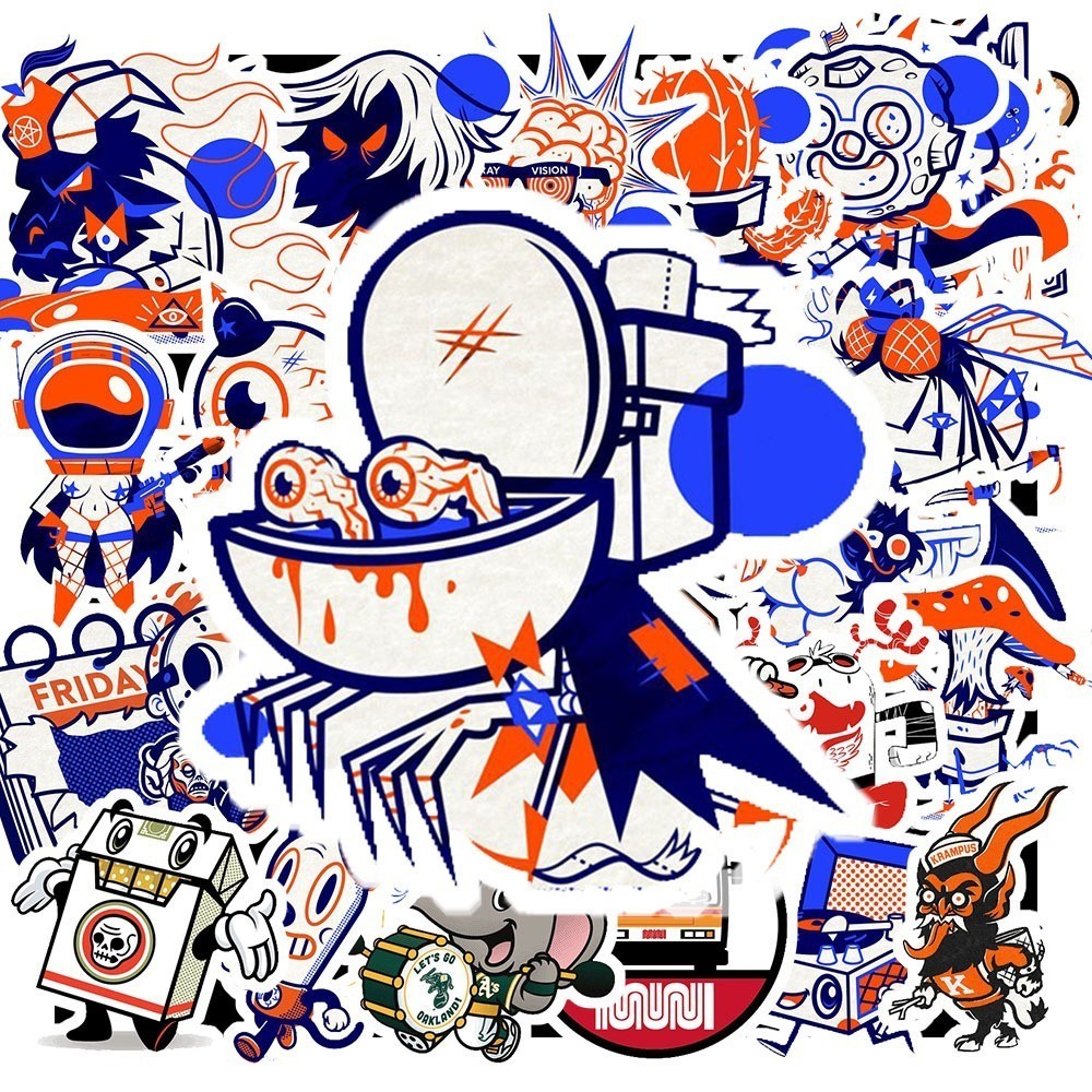 Hộp 40 Hình Dán Hình GRAFITI MÀU XANH CAM ĐỘC ĐÁO – Decal Trang Trí Xe - Điện Thoại - Laptop
