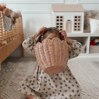 Mandyhome Bắc Âu Mây Tulip Hình Hoa Giỏ Chứa Đồ Trẻ Em Ngoài Trời Di Động Giỏ Dã Ngoại Giỏ Đựng Đồ Dệt Tay