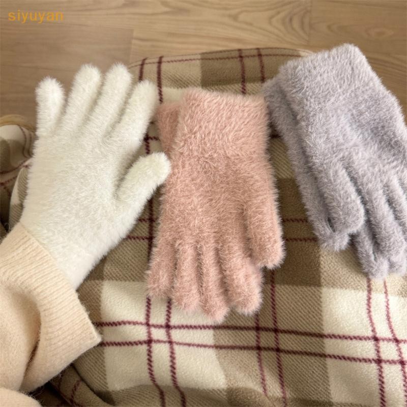 Siyuyan Thời Trang Mùa Đông Giả Chồn Nhung Năm Ngón Găng Tay Ấm Áp Chống Lạnh Găng Tay Nữ Ngoài Trời Đi Xe Đạp Màu Trơn Găng Tay VN