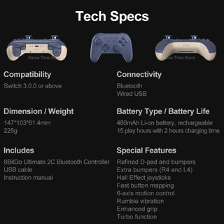 8bitdo Ultimate 2C Bộ Điều Khiển Công Tắc Bluetooth Tay Cầm Chơi Game Không Dây NS Phụ Kiện Hiệu Ứng Hall Cần Điều Khiển Xúc Giác D-Pad