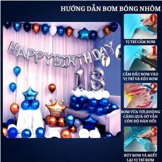 Set trang trí sinh nhật người lớn kiểu hàng quốc màu trắng đen SNNL-XANH DƯƠNG 06,Bóng bay trang trí sinh nhật cho bé