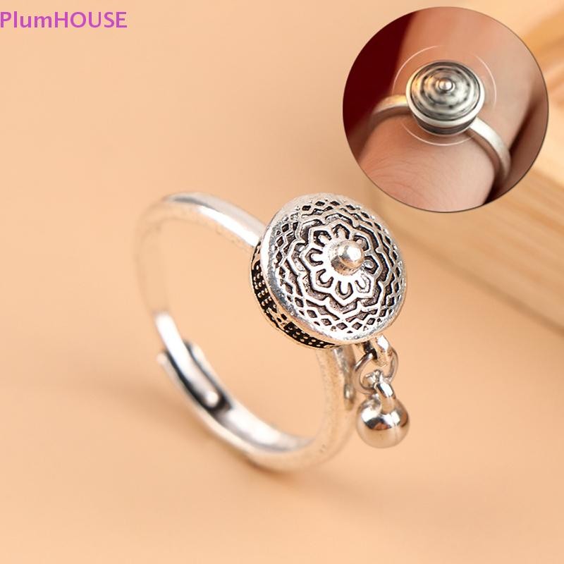 Plumhouse Phật Giáo Tây Tạng Cầu Nguyện Bánh Xe Nhẫn May Mắn Luân Xa Nhẫn Hoa Sen Mở Có Thể Điều Chỉnh Xoay Nhẫn Quà Tặng VN