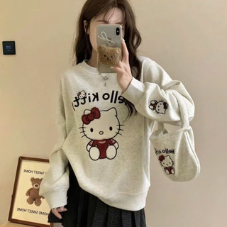(TẶNG TÚI) Áo Sweater Nỉ  Form Rộng In hình hello kitty tặng túi như hình