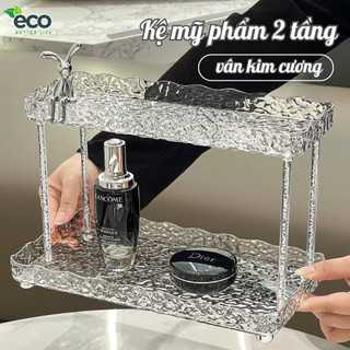 Kệ đựng mỹ phẩm trong suốt 2 tầng để bàn , khay đựng đồ thiết kế gợn sóng phong cách sang trọng