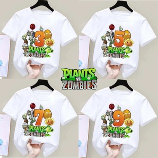 Thực vật vs. Áo thun Zombies Hoạt Hình 1-10 Tuổi Tiệc Sinh Nhật Áo Cotton Tay Ngắn Cho Trẻ Em Quà Tặng Sinh Nhật