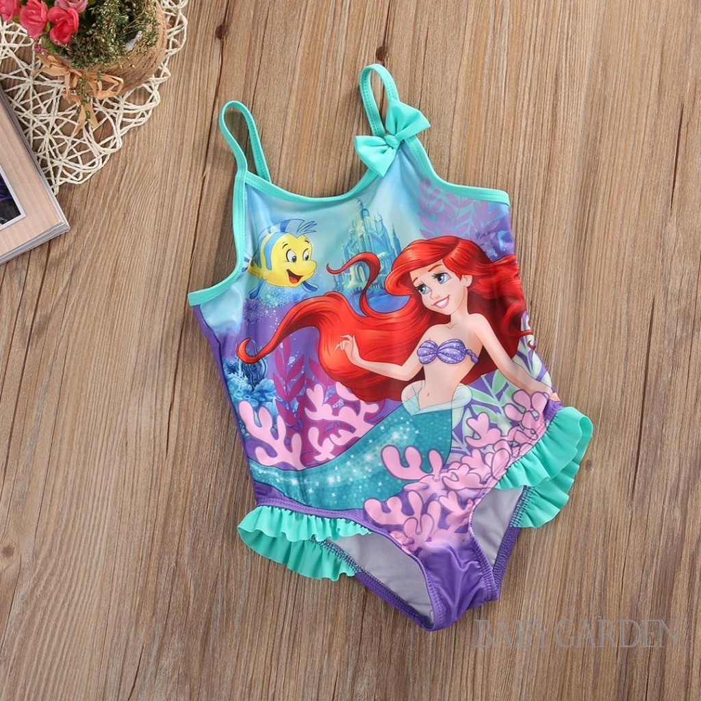 / / -1-5YEARS Bé Gái Mùa Hè Không Tay Một Mảnh Đồ Bơi Nàng Tiên Cá In Sling Dây Đồ Bơi Dễ Thương Ruffle Bộ Đồ Tắm
