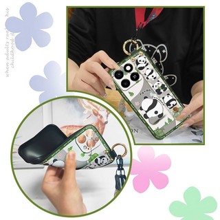 Chân Đế Chống Bụi Bẩn Ốp lưng ZTE Blade A35 / A55 Dây Dễ Thương Bảo Vệ Bền Chống Va Đập Vòng Thiết Kế Thời Trang Dây Đeo Cổ Tay Silicon Chống Sốc Mặt Sau Gấu Trúc