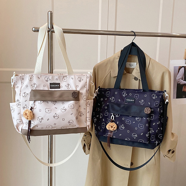 Túi tote nữ vải nylon chống nước zip khóa miệng thêu hình cute thời trang ulzzang hàn đẹp 1650