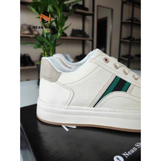 Giày nam 2 NA290 màu cổ lửng da Microfiber, có màu Trắng, Kem đế cao su đúc, đi êm không đau chân. Shoes Đế Bằng