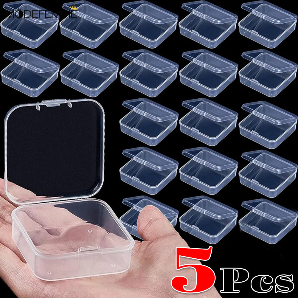 [Trang chủ] Hộp đựng đồ trang sức khóa trong suốt 5,5x5,5cm | Dụng cụ sắp xếp bằng nhựa PP bền có nắp kín, thiết kế chống bụi cho các vật phẩm nhỏ (1 / 3 / 5 CÁI)