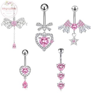 STHB Hồng Zircon Bụng Nút Nhẫn Thép Không Gỉ Trái Tim Bướm Rốn Xuyên Barbell Dành Cho Nữ Đi Biển Bụng Nhẫn Trang Sức Cơ Thể VN
