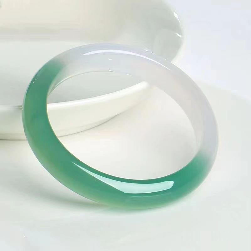 Vòng tay mã não tự nhiên Nữ Green Ice Sunny Lake Water Chalcedony Vòng tay cảnh quan Vòng tay ngọc bích