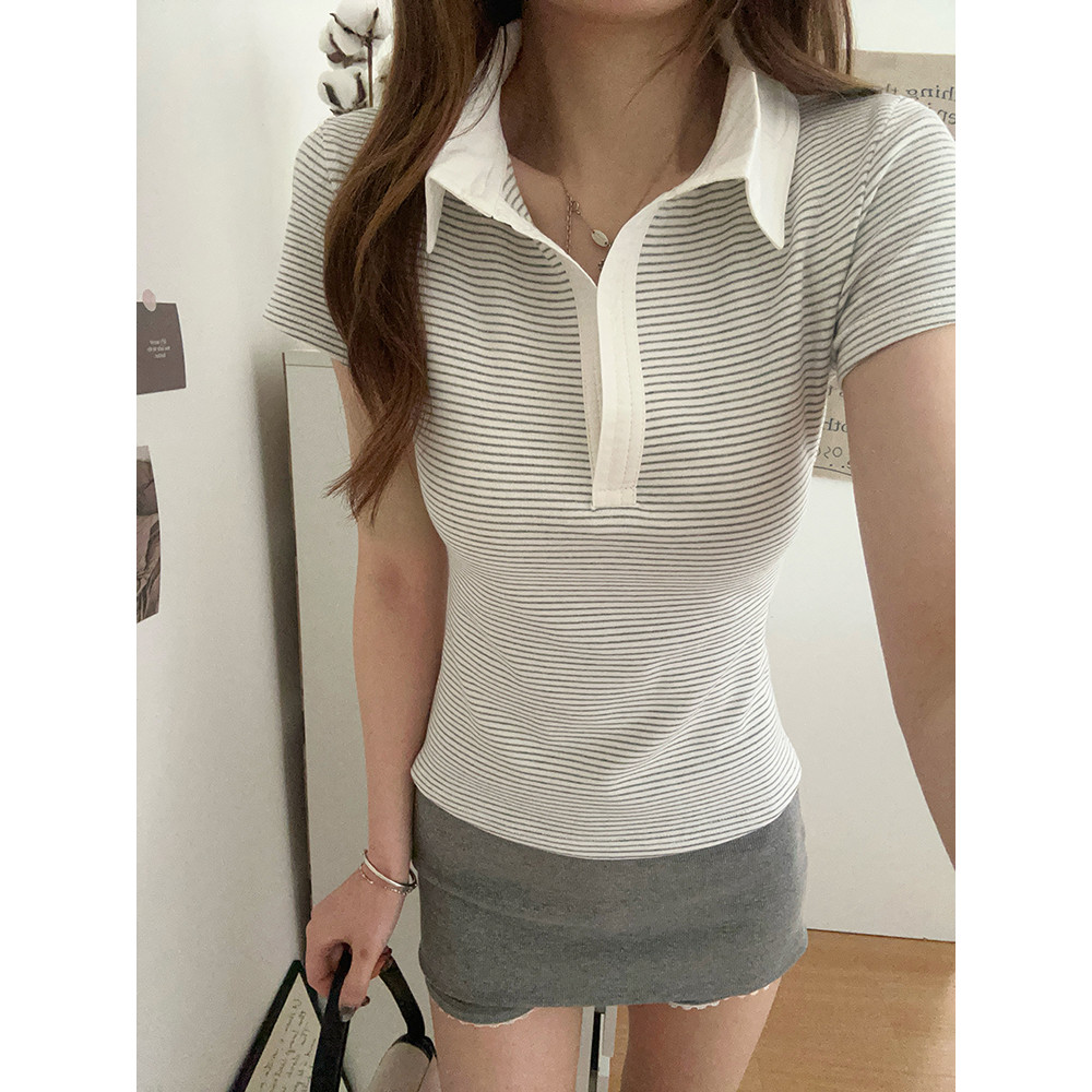 SUXI Áo sơ mi Polo ngắn tay có ve áo thường ngày mới mùa hè 250517